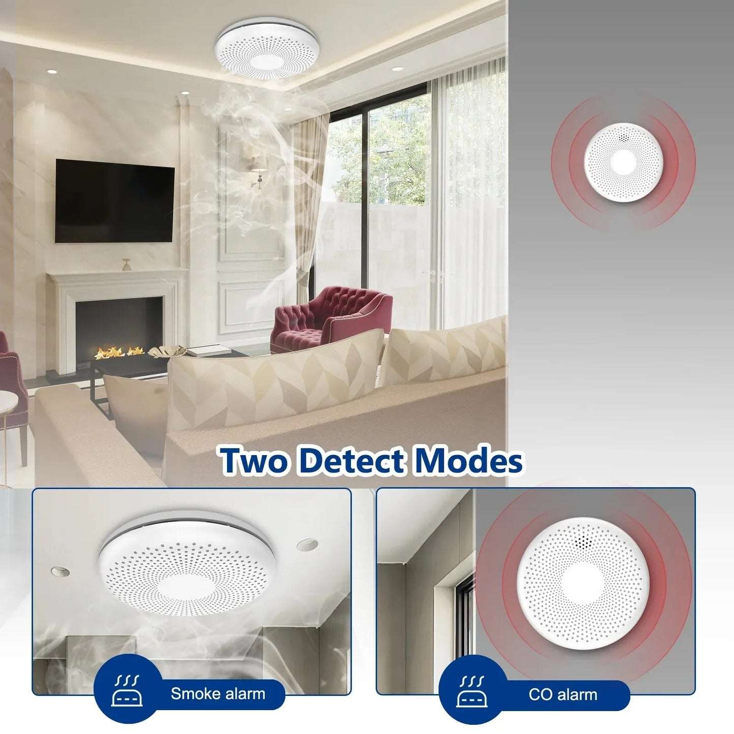 2in1 Combination Smoke Carbon Monoxide CO Detector 10yr Battery Home Wireless Smart WiFi Fire Alarm