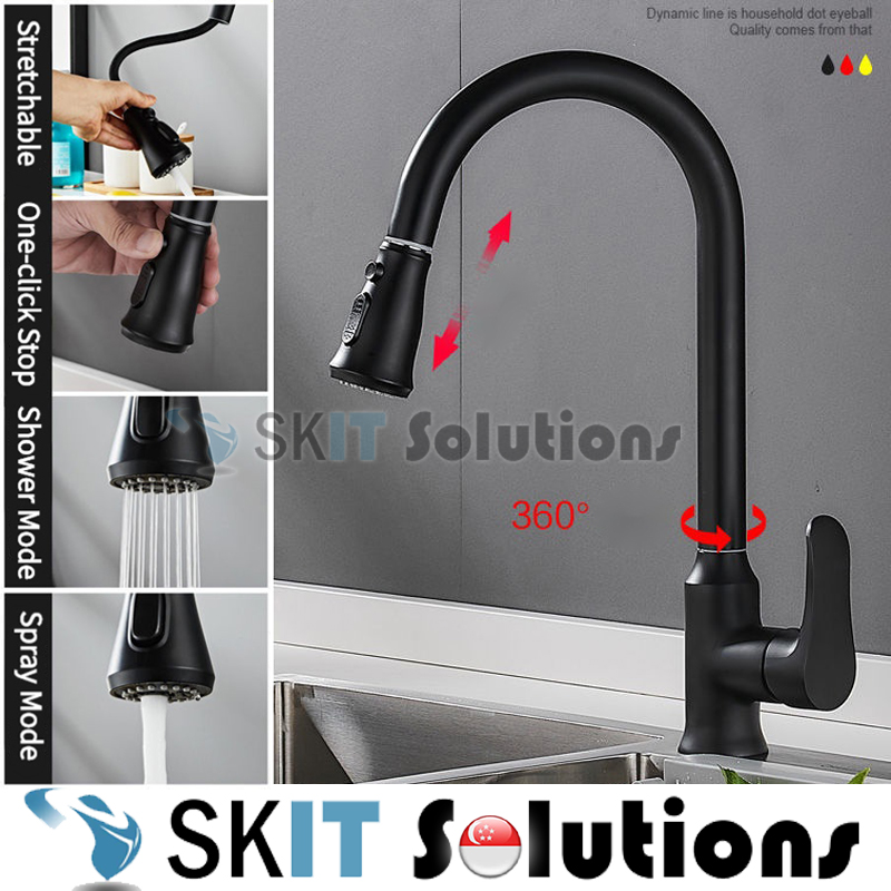 Kitchen SUS304 Tap Copper Dual Mode Pull-out Stretchable Sink Basin Fa ...