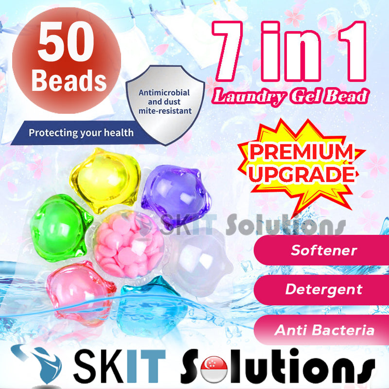 50Pcs 7 in 1 Laundry Beads Detergent Capsule Pods Bacteria Mite Removal Fabric Softener Wash Clothes