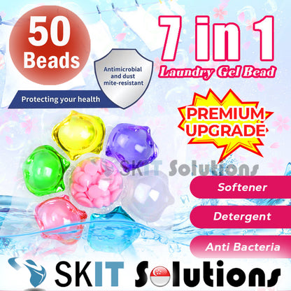 50Pcs 7 in 1 Laundry Beads Detergent Capsule Pods Bacteria Mite Removal Fabric Softener Wash Clothes