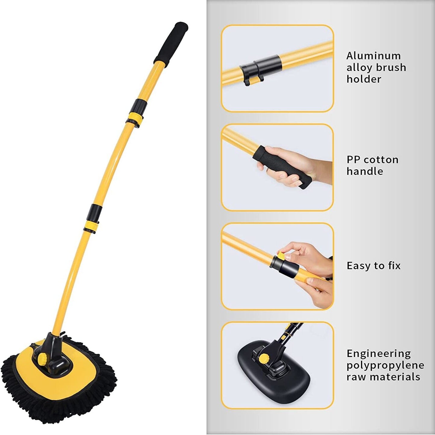 2-In-1 Car Cleaning Brush Telescoping Long Handle Mop Chenille Microfiber Broom Pole Car Wash Tool