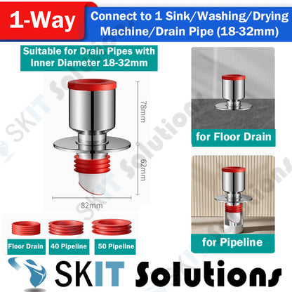 1/3/4-Way Washing Machine Sink Floor Drain Pipe Connector Adapter Valve Tee Elbow Splitter Anti Odor