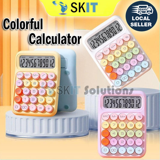 Colorful Retro Color Mechanical Calculator Big Button LCD Display 12-Digit Office Student Stationery