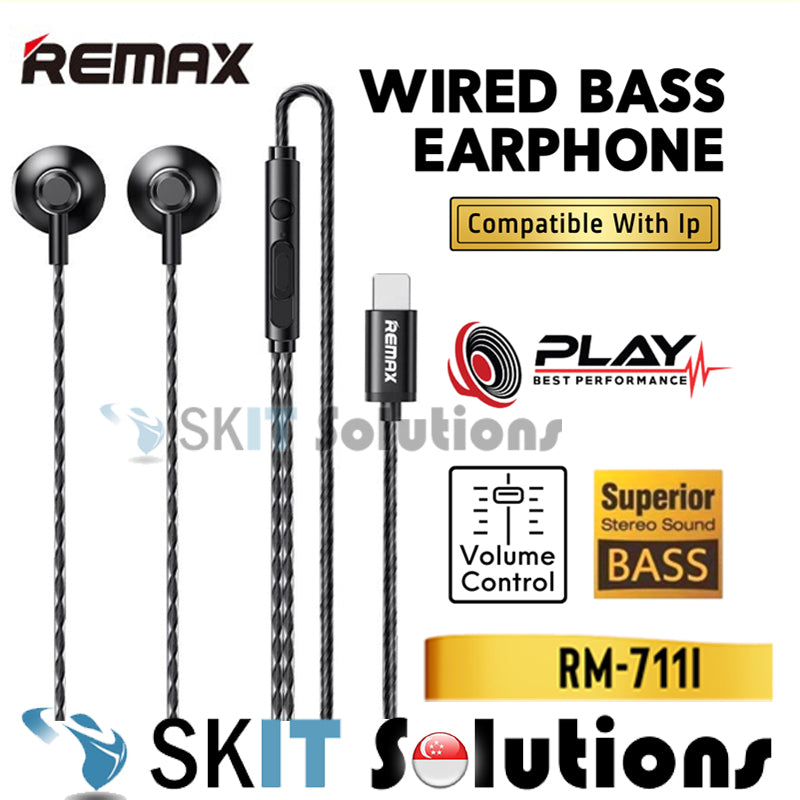 Remax RM-711i Wired In-Ear Earphone HD Sound Volume Control Microphone for iPhone with Lightning