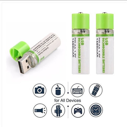 1450mAh USB Rechargeable Battery AA NI-MH 1.2V Fast Charging for RC Toy Remote Control Cordless Phone