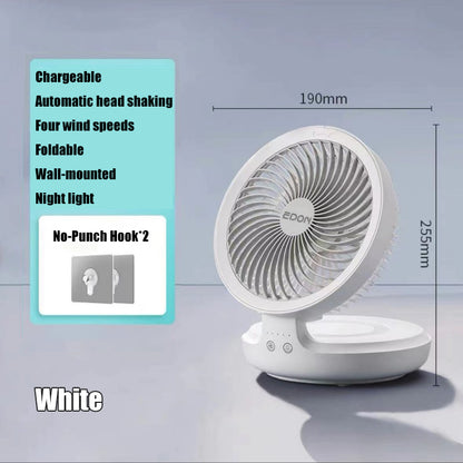 EDON 2in1 4000mAh 7-Inch Desk Table Fan Auto Rotation Air Circulation Wall-Mounted Nightlight Remote