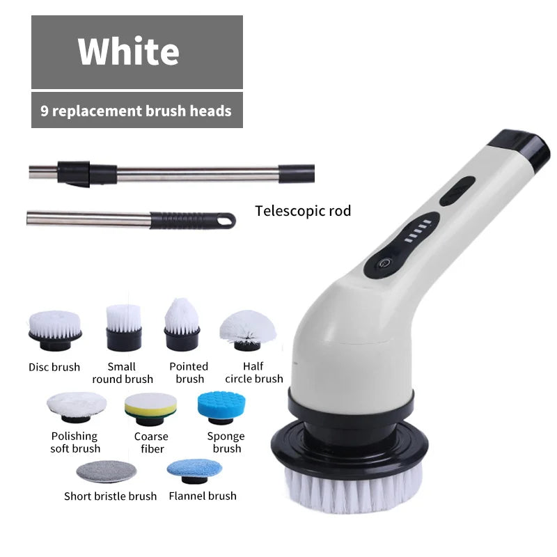 9 in 1 Electric Spin Scrubber Rechargeable Cleaning Brush Set with Replaceable Heads Tile Bathroom
