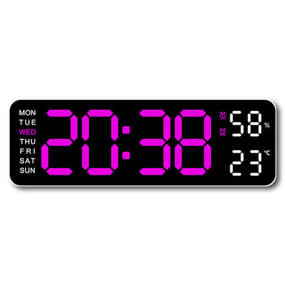 Smart LED Digital Wall Desk Clock Large Display Alarm Temperature Humidity 12 24H Auto Dimmer Timer