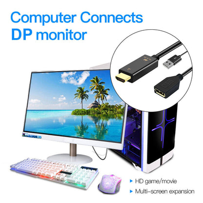 HDMI - Compatible (PC) to DP Displayport Display Port (Monitor) Cable / Converter Adapter USB Powered HDMI to DP 4K 60Hz