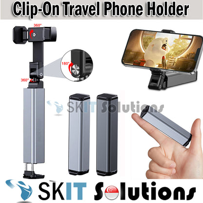 Clip-On 360° Rotate Foldable Travel Phone Stand Holder Flexible Grip Clamp Desktop Car Bed Table Mount