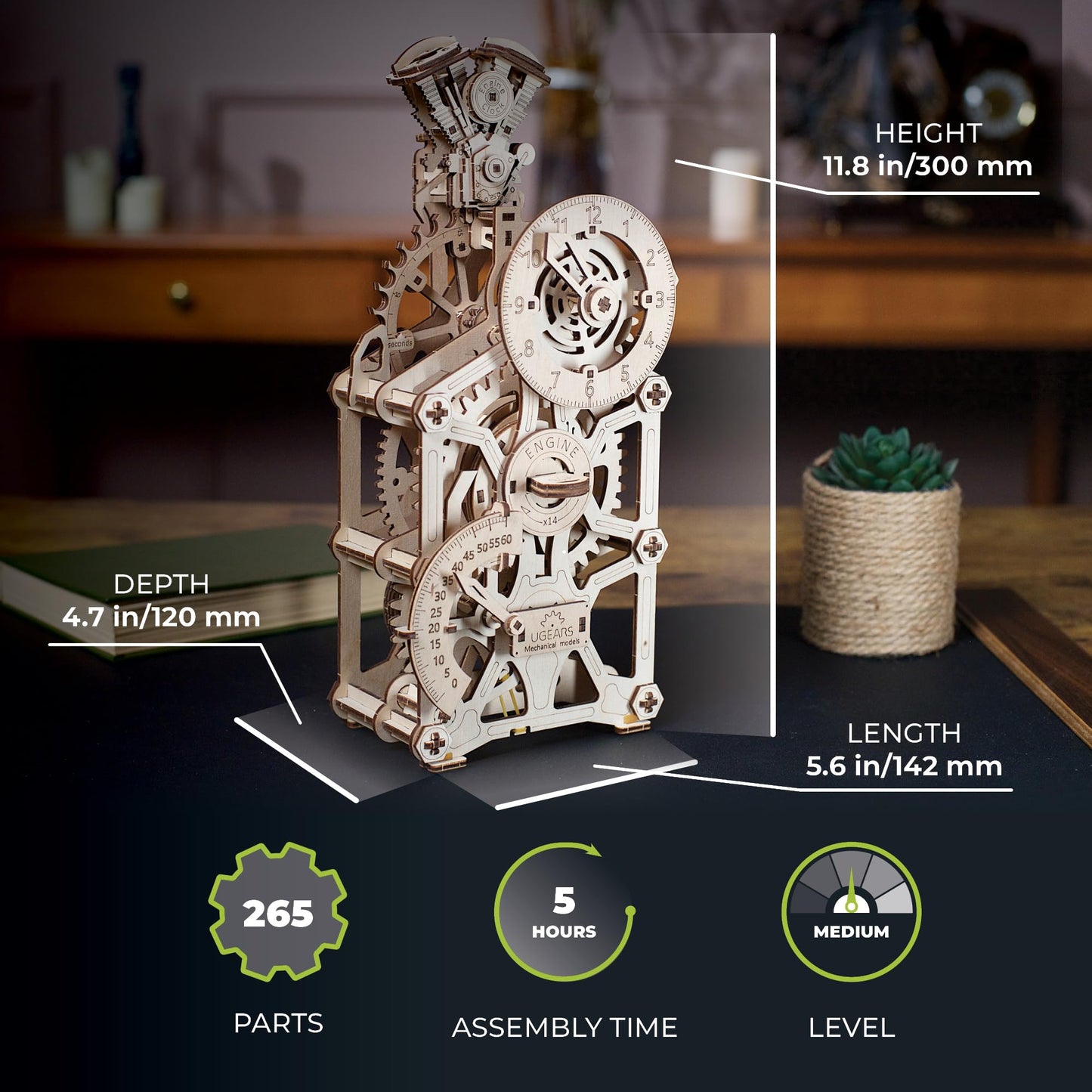 Ugears Engine Clock 3D Mechanical Model Wooden Puzzle DIY Kits