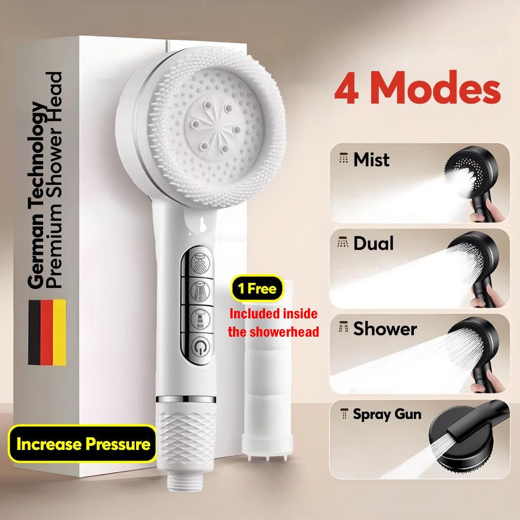 German Premium Shower Head Handheld High Pressure Showerhead Spa Massage Filtered Spray Gun Bathroom