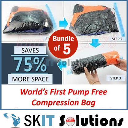 【Bundle of 5/10】World First Pump Free Sushi Roll Air Compression Vacuum Bag Travel Staycation Luggage Pack Space Saving