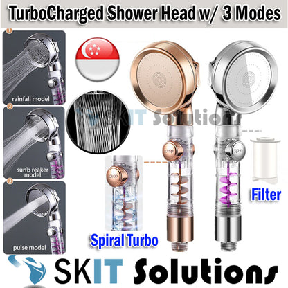 High Pressure Turbocharged SPA Shower Head w/ 3 Gear Modes & Filter, Spiral Turbo Charged Showerhead