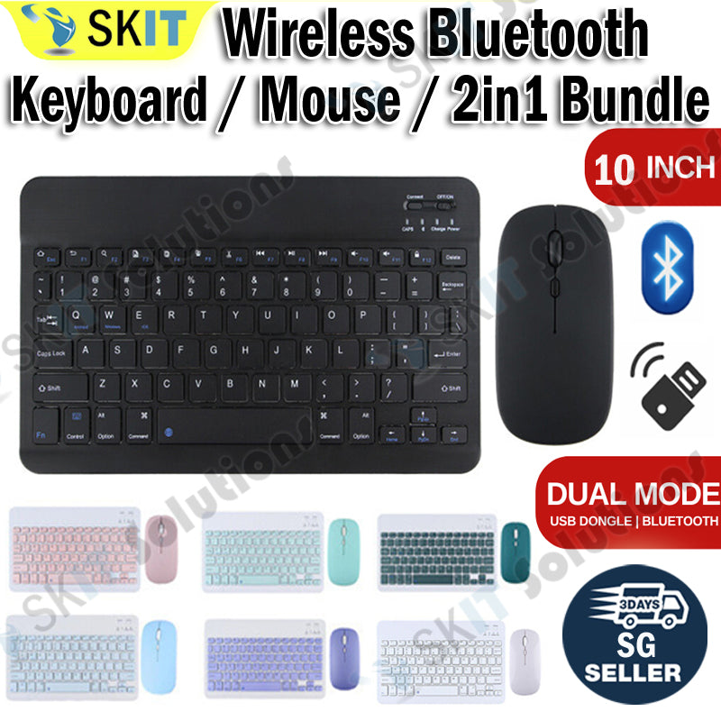 10 Inch Wireless Bluetooth Keyboard + Wi-Fi Mouse Set Rechargeable Tablet Smartphone Laptop Windows