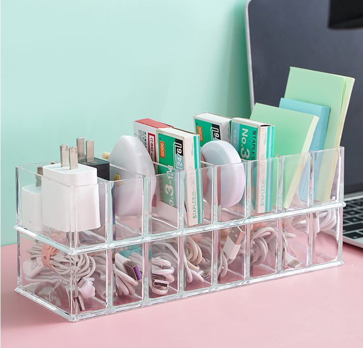 Clear 8 Compartments Plastic Cable Wire Storage Box 8 Grids Organiser Case Container with Lid Cover Free 10pc Cable Tie