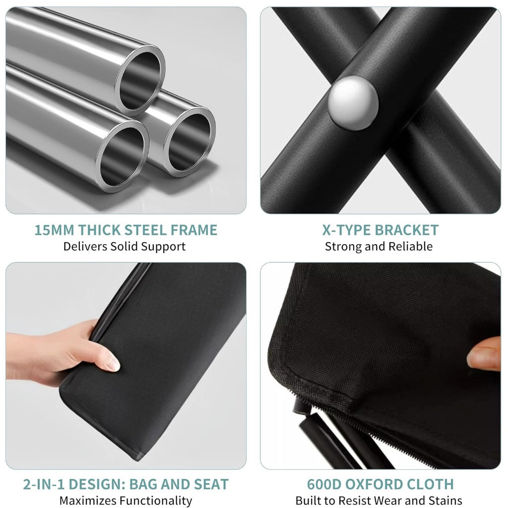 Foldable Camping Stool with Carry Bag Travel Outdoor Portable Folding Chair Lightweight Compact Seat