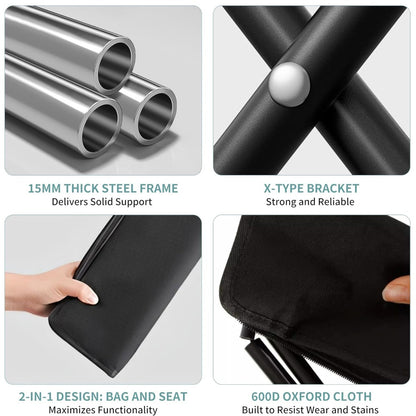 Foldable Camping Stool with Carry Bag Travel Outdoor Portable Folding Chair Lightweight Compact Seat