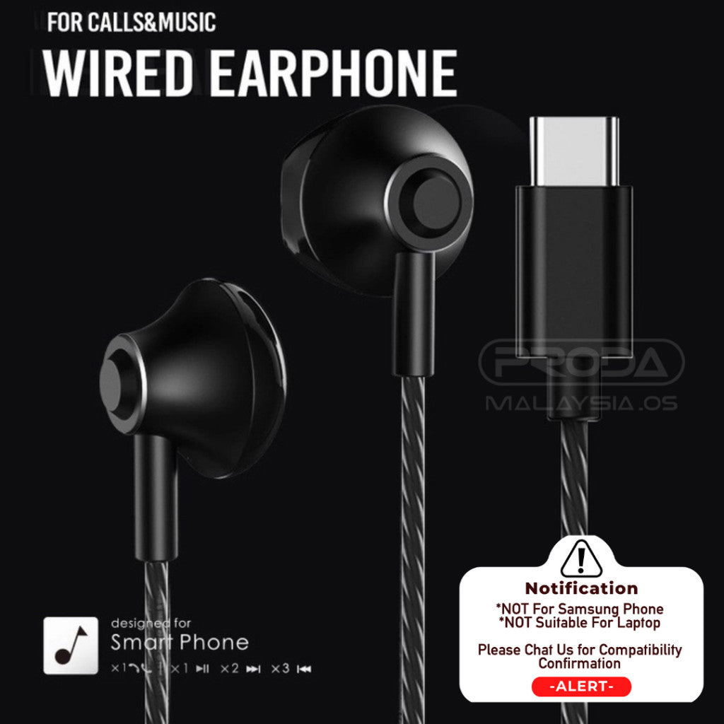 Remax RM-711A Type-C Wired Earphone Powerful Bass Music Call Stereo Volume Control Microphone Type C