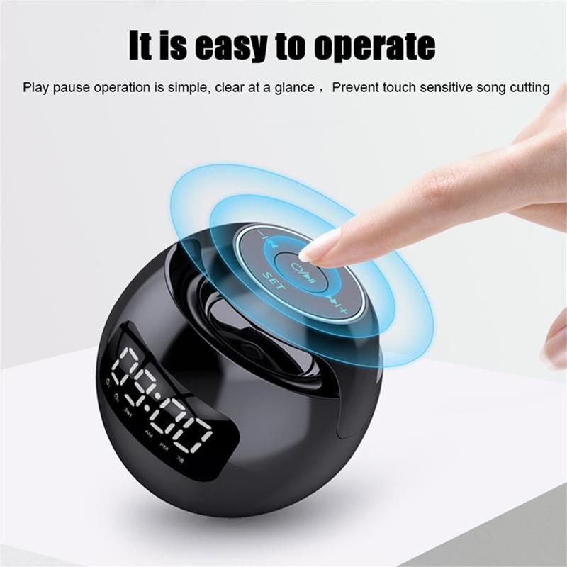 Mini Ball Wireless LED Display Alarm Clock Bluetooth 5.0 Speaker TF Card FM Radio Music Player Mic