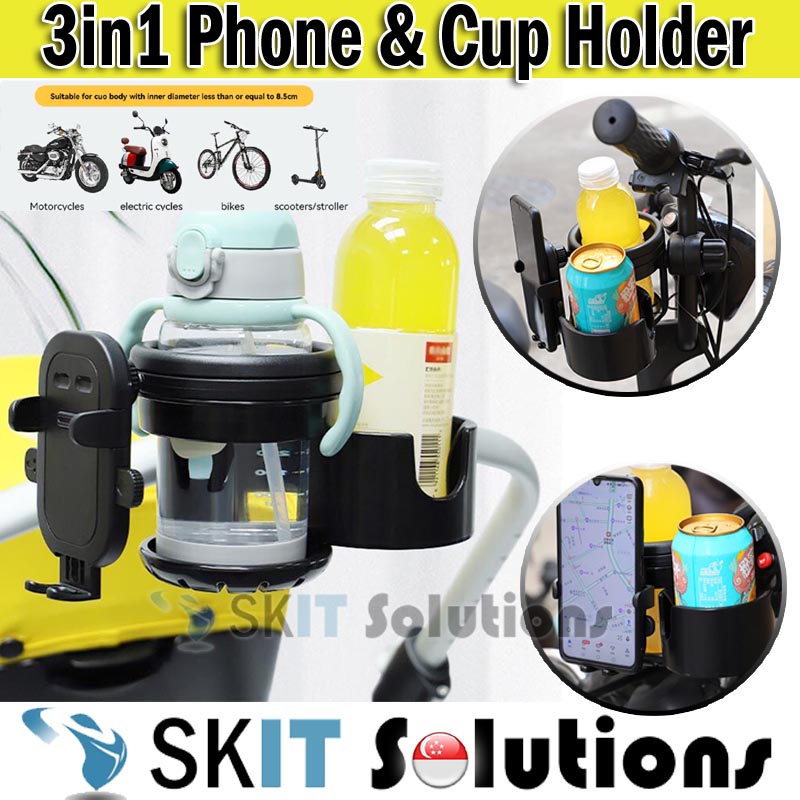 3-in-1 Baby Stroller Cup Holder with Mobile Phone Mount Support Universal Bike Motorcycle Bicycle