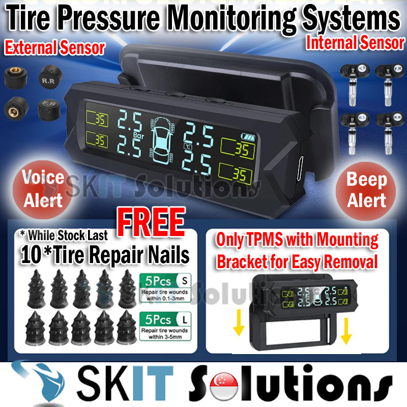 Solar Car TPMS Tire Pressure Monitoring System+Stand Tyre External/Internal Sensor Voice/Beep Alert