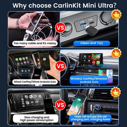 Carlinkit 2in1 Mini Ultra Wireless CarPlay Android Auto Adapter Plug & Play Wired to Wireless Dongle