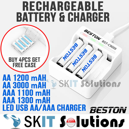 Beston Ni-MH Rechargeable Battery AA AAA FREE CASE Double Triple A LED USB Charger Set for Toys Mouse