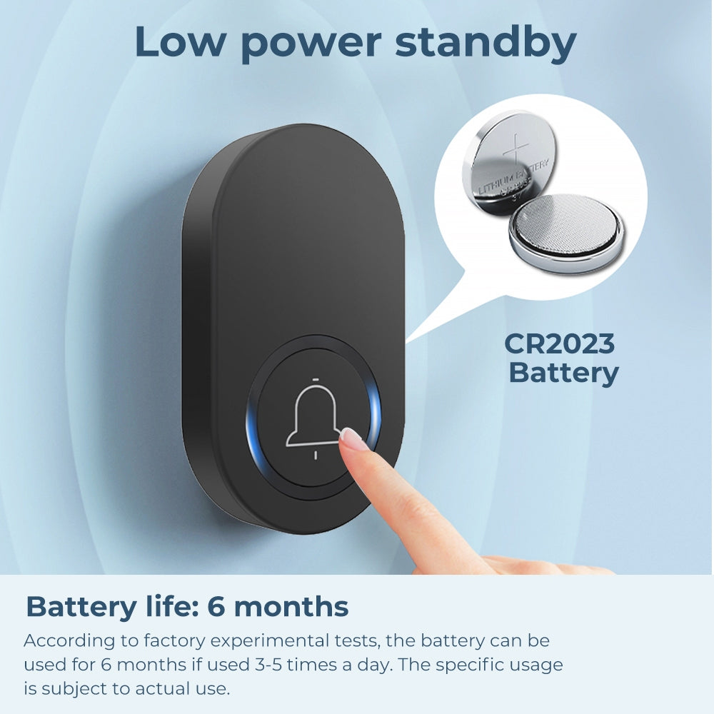 Self Powered / Button Battery Wireless Doorbell Door Bell Waterproof 3 Pin Plug 60 Chimes 350M 120dB