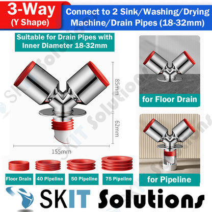 1/3/4-Way Washing Machine Sink Floor Drain Pipe Connector Adapter Valve Tee Elbow Splitter Anti Odor