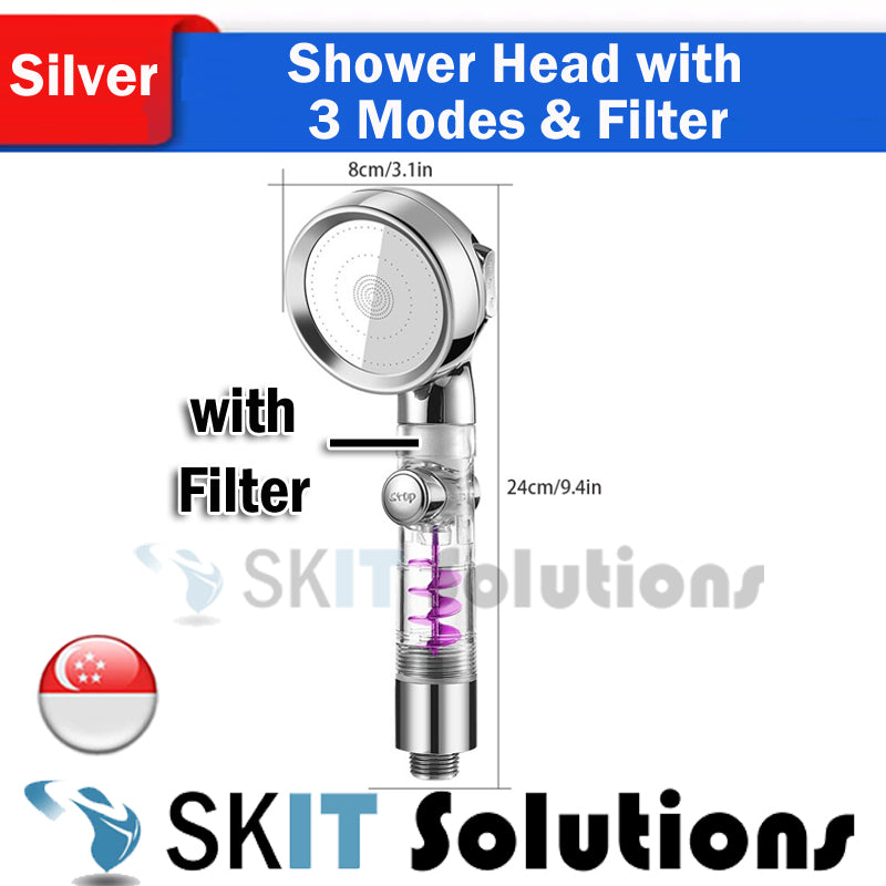 High Pressure Turbocharged SPA Shower Head w/ 3 Gear Modes & Filter, Spiral Turbo Charged Showerhead