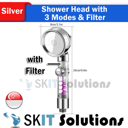 High Pressure Turbocharged SPA Shower Head w/ 3 Gear Modes & Filter, Spiral Turbo Charged Showerhead