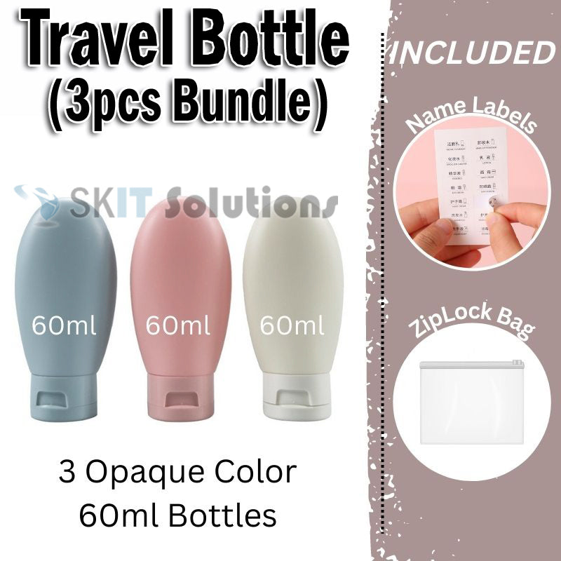 3pc/Set TSA Approved Travel Bottle Leakproof Refillable Container 60ml 100ml Tube Toiletries Shampoo