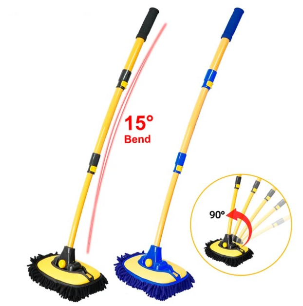 2-In-1 Car Cleaning Brush Telescoping Long Handle Mop Chenille Microfiber Broom Pole Car Wash Tool