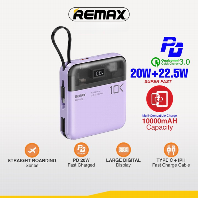 [CCC Certified] REMAX RPP-602 10000mAh / RPP-603 20000mAh Power Bank PD20W + QC22.5W Fast Charging 3C LOGO PowerBank
