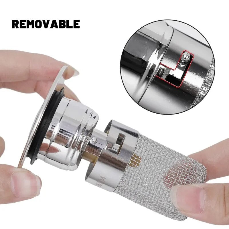 Stainless Steel Washbasin Plug Drain Filter Strainer Anti Odor Pop Up Core Stopper Hair Catcher Sink