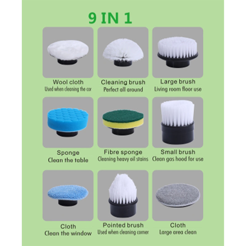 9 in 1 Electric Spin Scrubber Rechargeable Cleaning Brush Set with Replaceable Heads Tile Bathroom