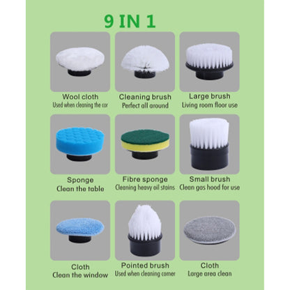 9 in 1 Electric Spin Scrubber Rechargeable Cleaning Brush Set with Replaceable Heads Tile Bathroom