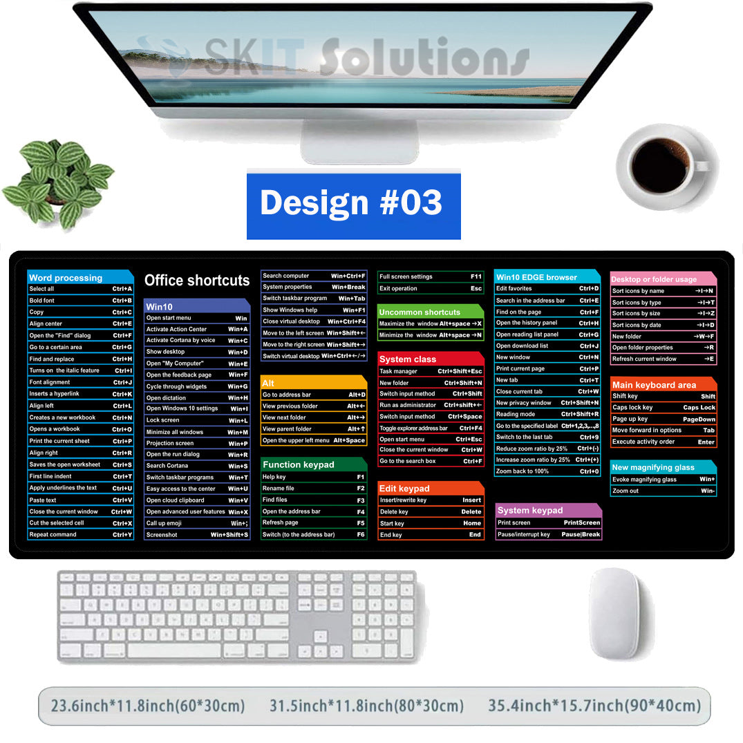 Gaming Mouse Pad XXL Keyboard Shortcuts Desk Mat 800x300mm 900x400mm Large Extended Office Mousepad