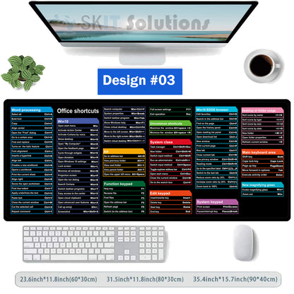 Gaming Mouse Pad XXL Keyboard Shortcuts Desk Mat 800x300mm 900x400mm Large Extended Office Mousepad