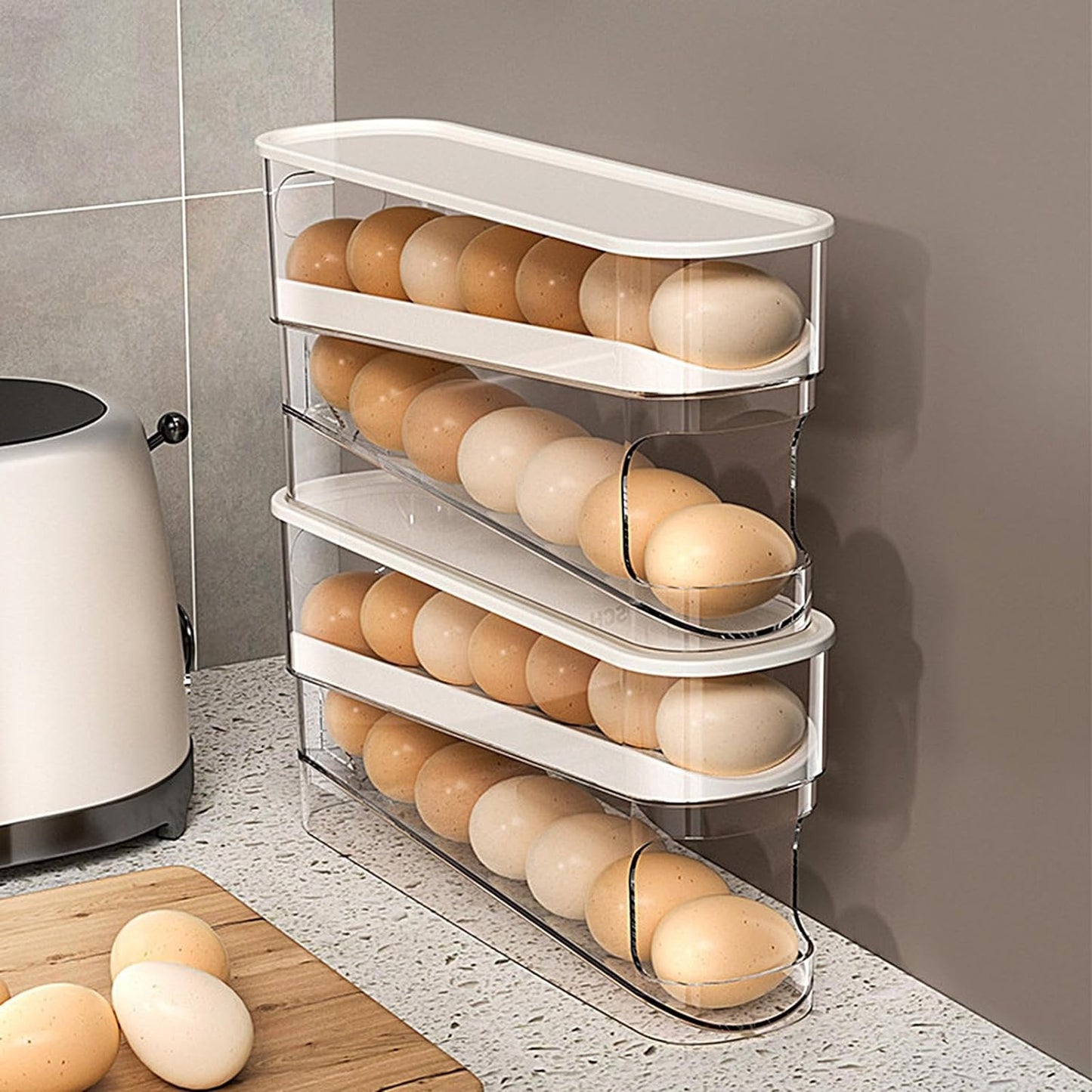 12 Grid Egg Slide Organizer Automatic Scrolling Rack Holder Storage Container Dispenser Basket Bin