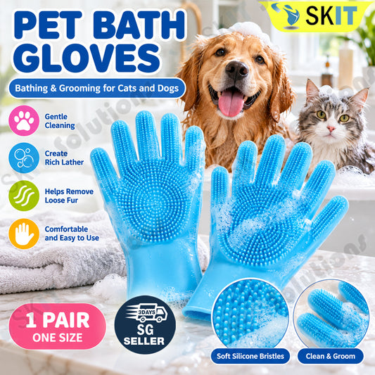 Silicone Pet Bath Gloves for Cats & Dogs – Blue or Pink, 1 Pair