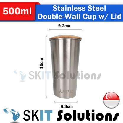 400ml/500ml Stainless Steel Double Wall Cup+Wooden Bamboo Lid BPA Free Vacuum Insulated Tumblers Mug