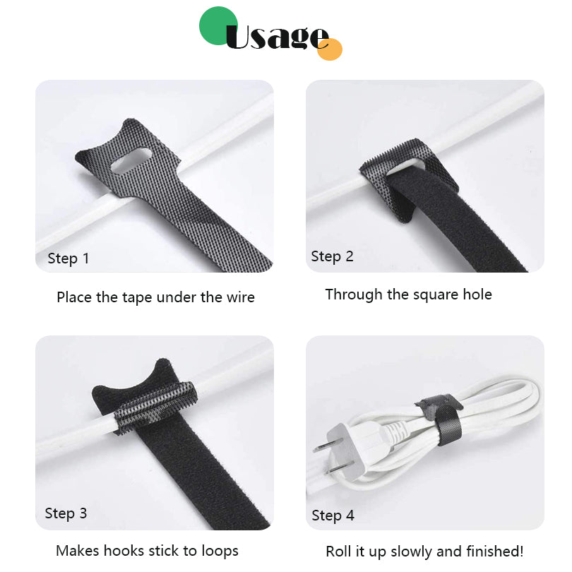 60pcs T-Type Velcro Nylon Cable Ties Reusable Adjustable Hook Loop Wire Management Cord Organizer