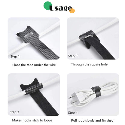 60pcs T-Type Velcro Nylon Cable Ties Reusable Adjustable Hook Loop Wire Management Cord Organizer