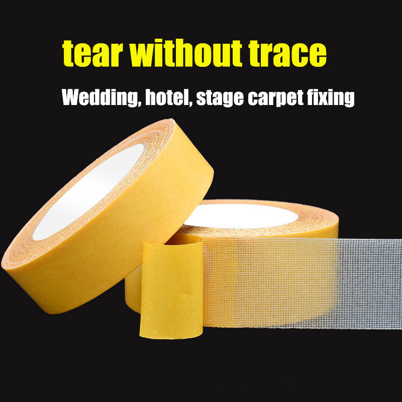 20m Strong Double Sided Mesh Adhesive Tape Cloth Base Grid Yellow Waterproof Traceless Translucent Carpet Floor