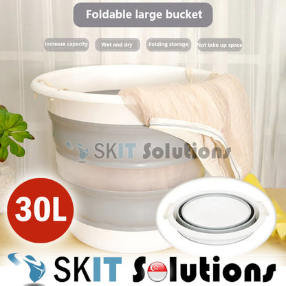 30L Foldable Water Pail+Cover★30 Litre Collapsible Outdoor Bucket Barrel Basins TUB Car Washing Fishing Camping Foot Spa