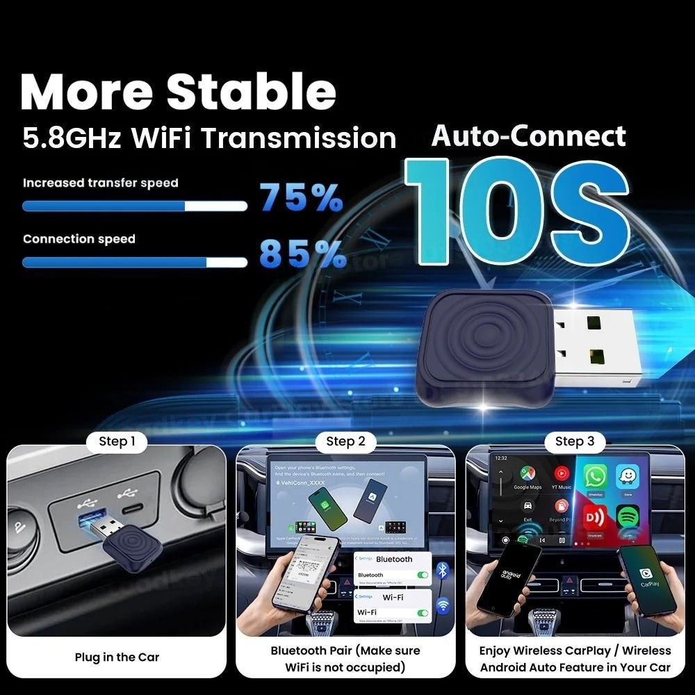 Carlinkit 2in1 Mini Ultra Wireless CarPlay Android Auto Adapter Plug & Play Wired to Wireless Dongle