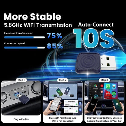 Carlinkit 2in1 Mini Ultra Wireless CarPlay Android Auto Adapter Plug & Play Wired to Wireless Dongle