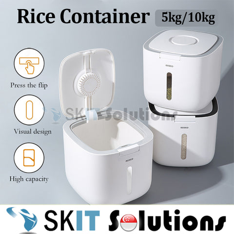 5Kg / 10Kg ECOCO Kitchen Nano Rice Container Bucket Dispenser Anti-Bug Sealed Grain Pet Food Storage Box Mildew-Proof